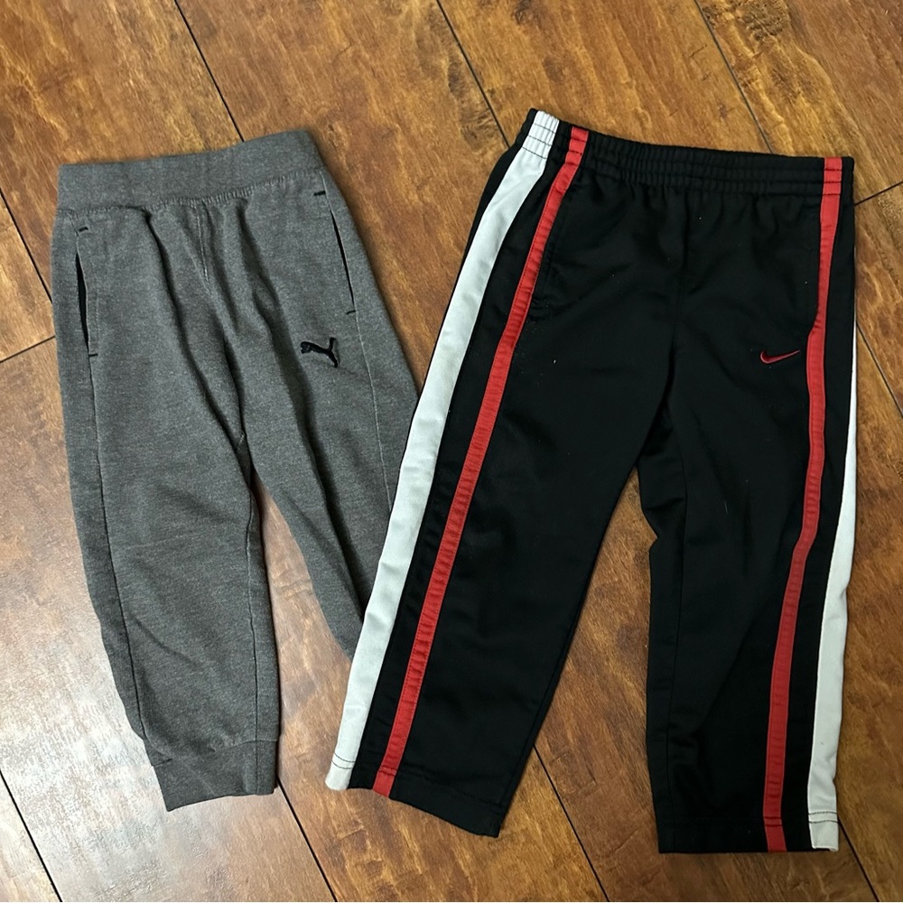 Puma Gray and black Nike white/red striped Kids Jogger Pants - 3T
